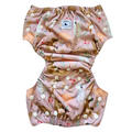 LITTLE E & CO – kids swim nappy, a pale pink with a colourful Australian animals print featuring koalas, kangaroos, platypus, kookaburras and echidnas. The swim nappy is a one size fits most design and has 3 adjustable snap settings.