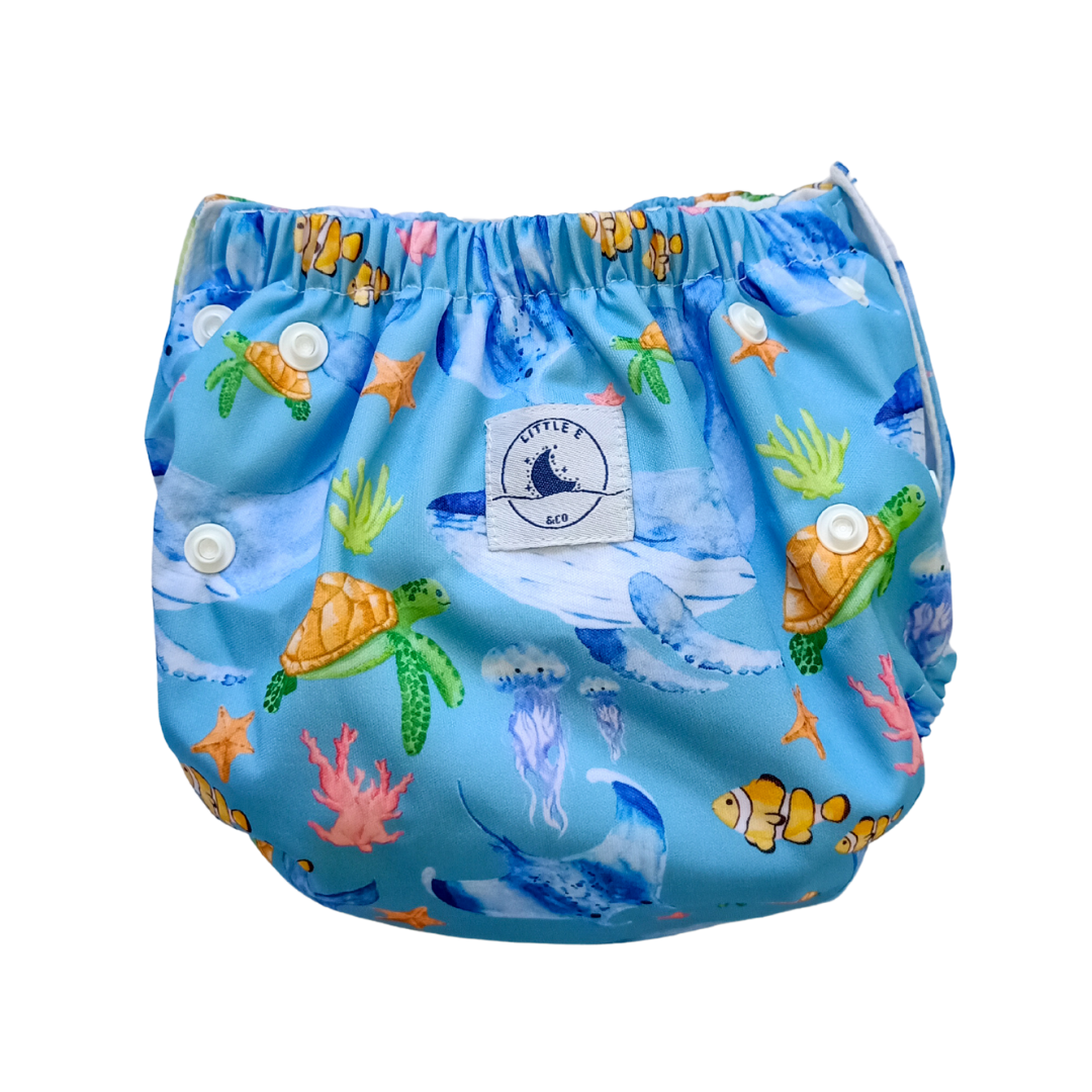 REUSABLE SWIM NAPPY & MINI WET BAG COMBO ~ OCEAN