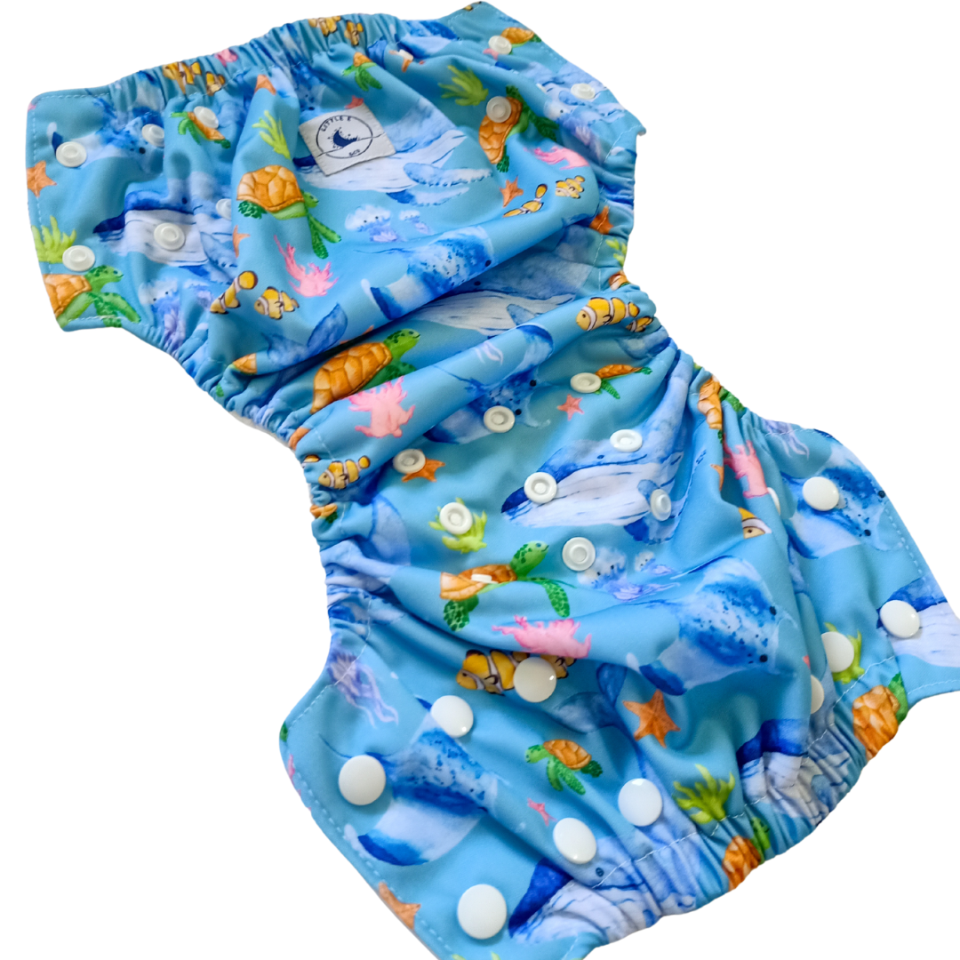 REUSABLE SWIM NAPPY & MINI WET BAG COMBO ~ OCEAN