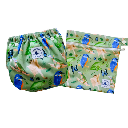 REUSABLE SWIM NAPPY & MINI WET BAG COMBO ~ FOREST