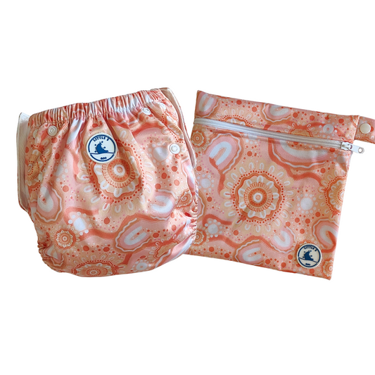 REUSABLE SWIM NAPPY & MINI WET BAG COMBO ~ COMMUNITY CONNECTED TO LAND