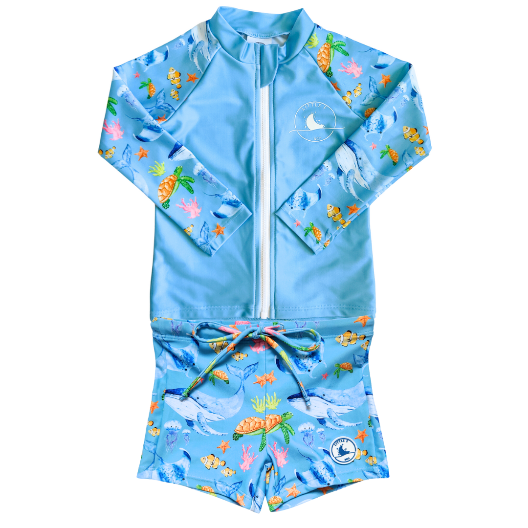 LONG SLEEVE RASHIE & SWIM SHORT COMBO ~ OCEAN