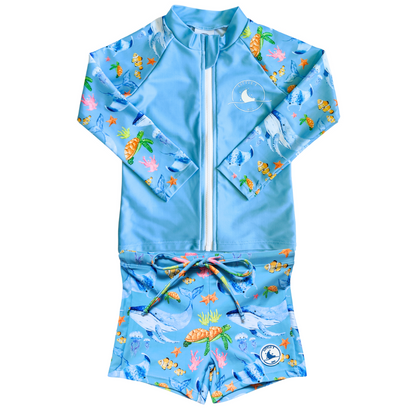 LONG SLEEVE RASHIE & SWIM SHORT COMBO ~ OCEAN