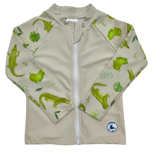 Kids long sleeve rashie in the Crocodiles print
