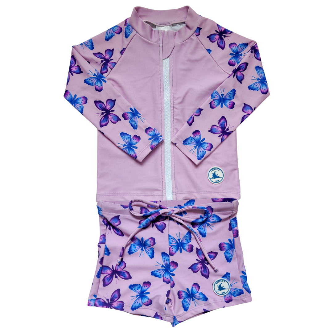 LONG SLEEVE RASHIE & SWIM SHORT COMBO ~ BUTTERFLIES