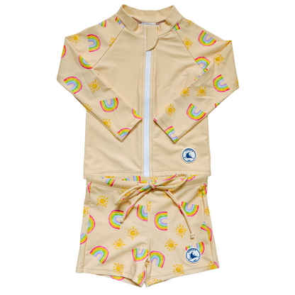 LONG SLEEVE RASHIE & SWIM SHORT COMBO ~ RAINBOWS