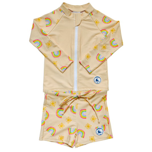 LONG SLEEVE RASHIE & SWIM SHORT COMBO ~ RAINBOWS