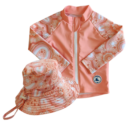 LONG SLEEVE RASHIE & REVERSIBLE SWIM HAT COMBO ~ COMMUNITY CONNECTED TO LAND