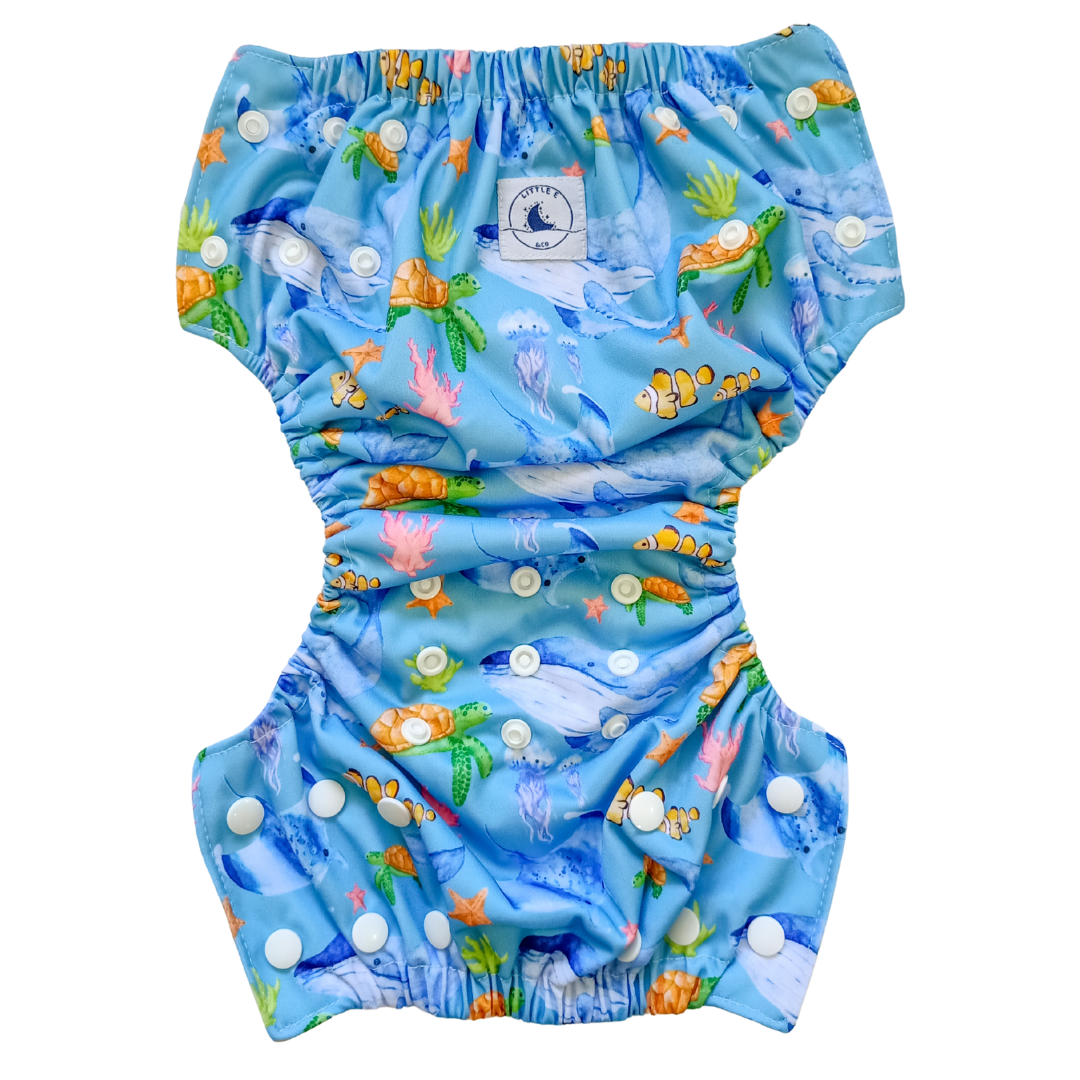 REUSABLE SWIM NAPPY & MINI WET BAG COMBO ~ OCEAN