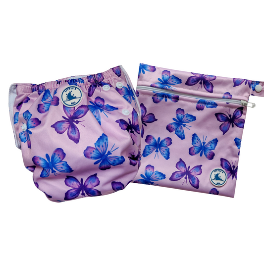 REUSABLE SWIM NAPPY & MINI WET BAG COMBO ~ BUTTERFLIES