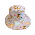 LITTLE E & CO – kids swim hat, a pale pink with a colourful Australian animals print featuring koalas, kangaroos, platypus, kookaburras and echidnas. Made with UPF 50+ sun protection fabric. The swim hat features adjustable toggles.