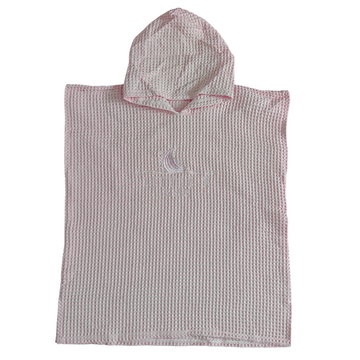LITTLE E & CO - 100% Waffle Cotton Hooded Poncho Towel with embodied logo in a light pink colour