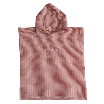 LITTLE E & CO - 100% Waffle Cotton Hooded Poncho Towel with embodied logo in a salmon pink colour