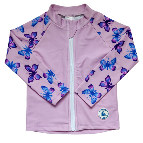 Kids long sleeve rashie in the Butterflies print