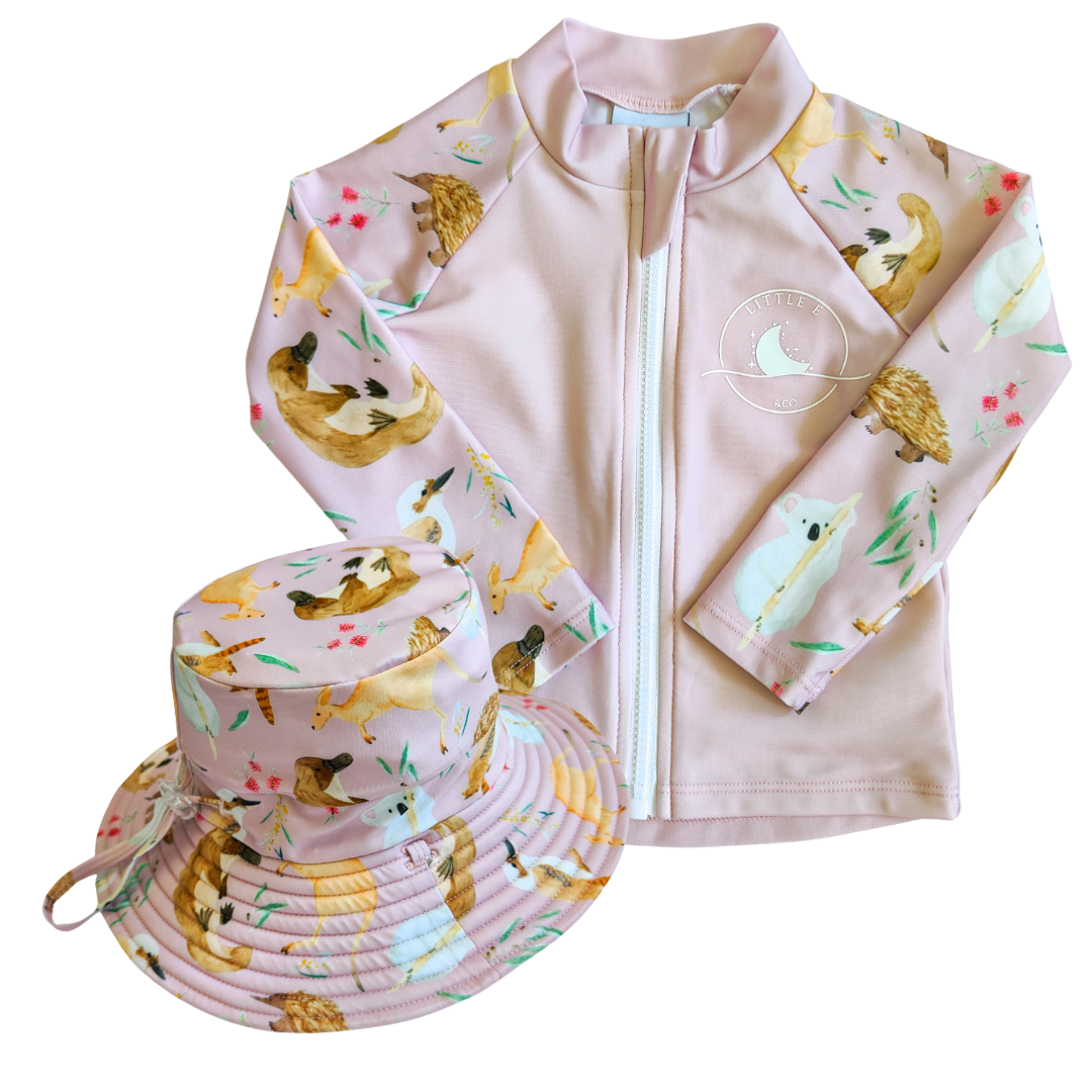 LITTLE E & CO - RASHIE & HAT (AUSTRALIAN ANIMALS)