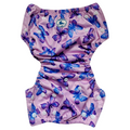 LITTLE E & CO – kids swim nappy, a pastel purple with a colourful pink, blue and purple butterflies. The swim nappy is a one size fits most design and has 3 adjustable snap settings.