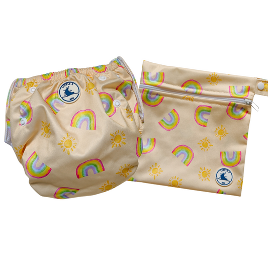 REUSABLE SWIM NAPPY & MINI WET BAG COMBO ~ RAINBOWS